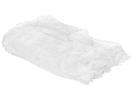 Bedding Throw White 150 x 200 cm Faux Fur Shaggy Fuzzy Bedroom Beliani