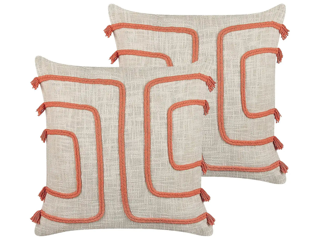 Decorative Cushions Beige and Orange 45 x 45 cm Abstract Pattern Square Home Accessory Beliani