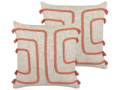 Decorative Cushions Beige and Orange 45 x 45 cm Abstract Pattern Square Home Accessory Beliani