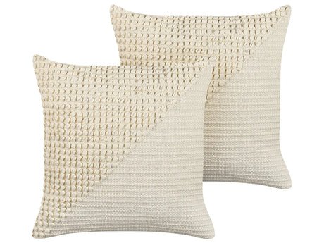 Set of 2 Decorative Cushions Light Beige 45 x 45 cm Elegant Pattern Square Home Accessory Beliani