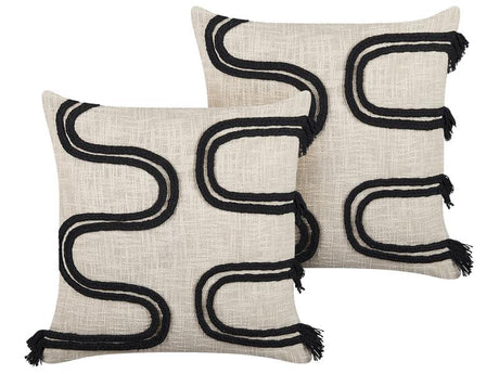 Decorative Cushions Beige and Black 45 x 45 cm Abstract Pattern Square Throw Pillow Home Soft Accessory Beliani