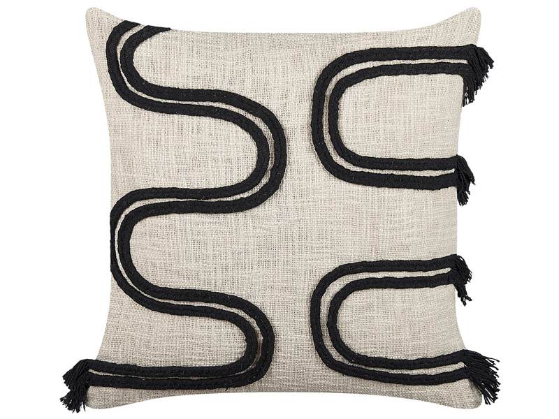 Decorative Cushion Beige and Black 45 x 45 cm Abstract Pattern Square Throw Pillow Home Soft Accessory Beliani