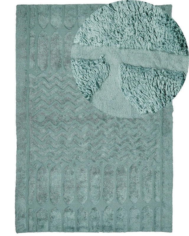 Area Rug Mint Cotton 160 x 230 cm Geometric Pattern Hand Tufted Shaggy Woven Design Living Room Bedroom Boho Beliani