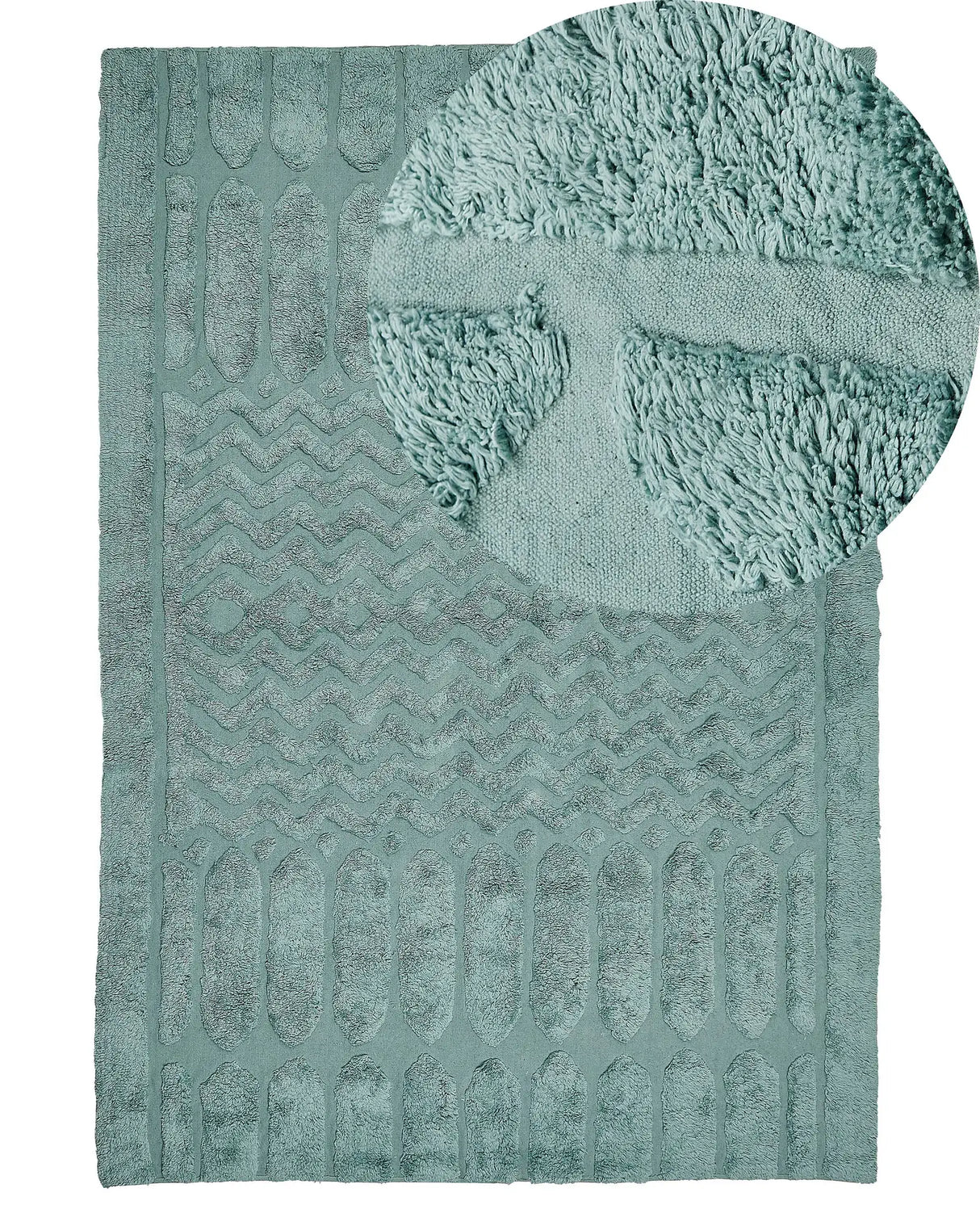 Area Rug Mint Cotton 140 x 200 cm Geometric Pattern Hand Tufted Shaggy Woven Design Living Room Bedroom Boho Beliani