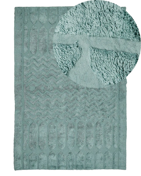 Area Rug Mint Cotton 140 x 200 cm Geometric Pattern Hand Tufted Shaggy Woven Design Living Room Bedroom Boho Beliani