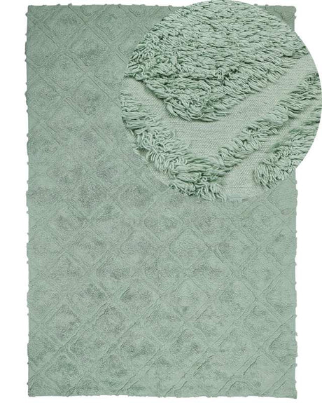 Area Rug Green Cotton 160 x 230 cm Geometric Pattern Hand Tufted Shaggy Woven Design Living Room Bedroom Boho Beliani