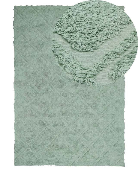 Area Rug Green Cotton 140 x 200 cm Geometric Pattern Hand Tufted Shaggy Woven Design Living Room Bedroom Boho Beliani