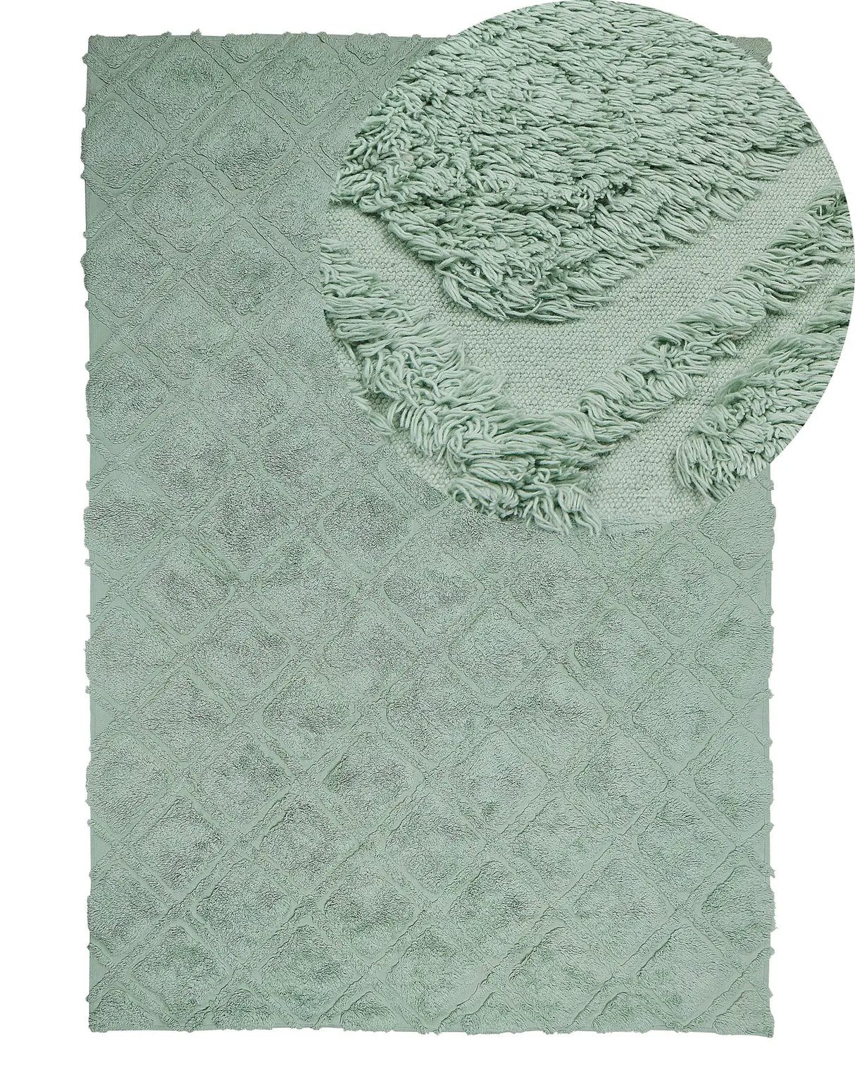 Area Rug Green Cotton 140 x 200 cm Geometric Pattern Hand Tufted Shaggy Woven Design Living Room Bedroom Boho Beliani