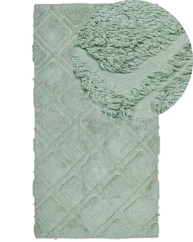 Area Rug Green Cotton 80 x 150 cm Geometric Pattern Hand Tufted Shaggy Woven Design Living Room Bedroom Boho Beliani