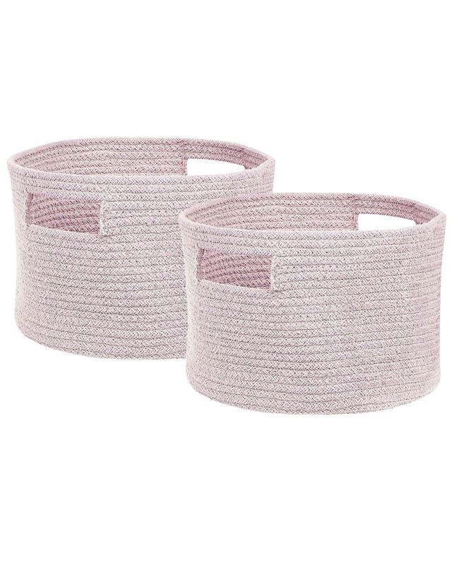 Set of 2 Storage Baskets Cotton Pastel PinkBraided Laundry Hamper Fabric Toys Storage Bin Beliani