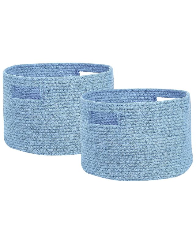 Set of 2 Storage Baskets Cotton Blue Braided Laundry Hamper Fabric Toys Storage Bin Beliani