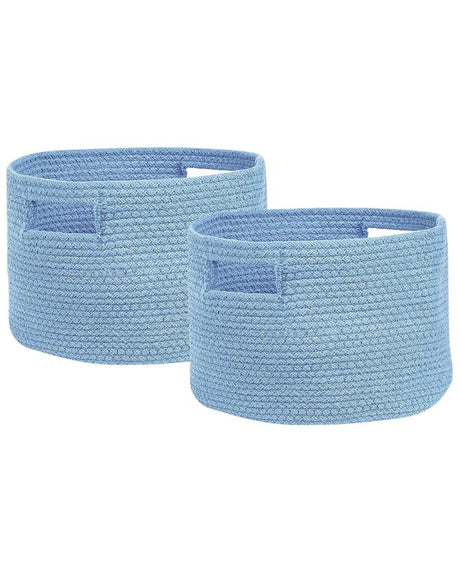 Set of 2 Storage Baskets Cotton Blue Braided Laundry Hamper Fabric Toys Storage Bin Beliani