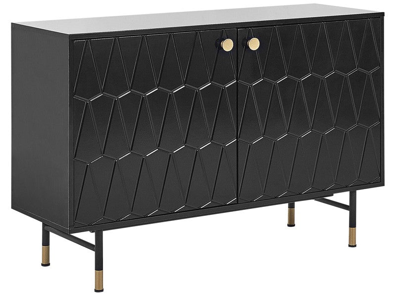 Sideboard Black MDF 2 Door Cabinet Storage Modern Minimalist Design Living Room Storage Beliani