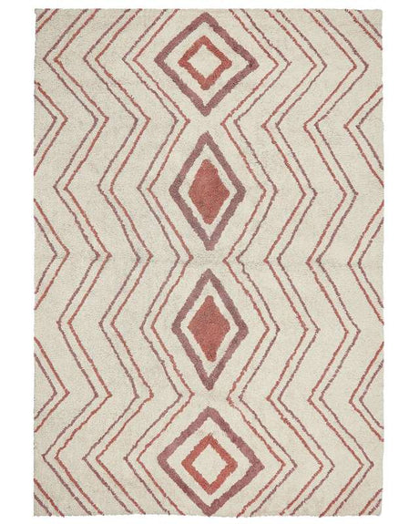 Area Rug Beige Pink Cotton 160 x 230 cm Geometric Pattern Hand Tufted Shaggy Design Living Room Bedroom Boho Beliani