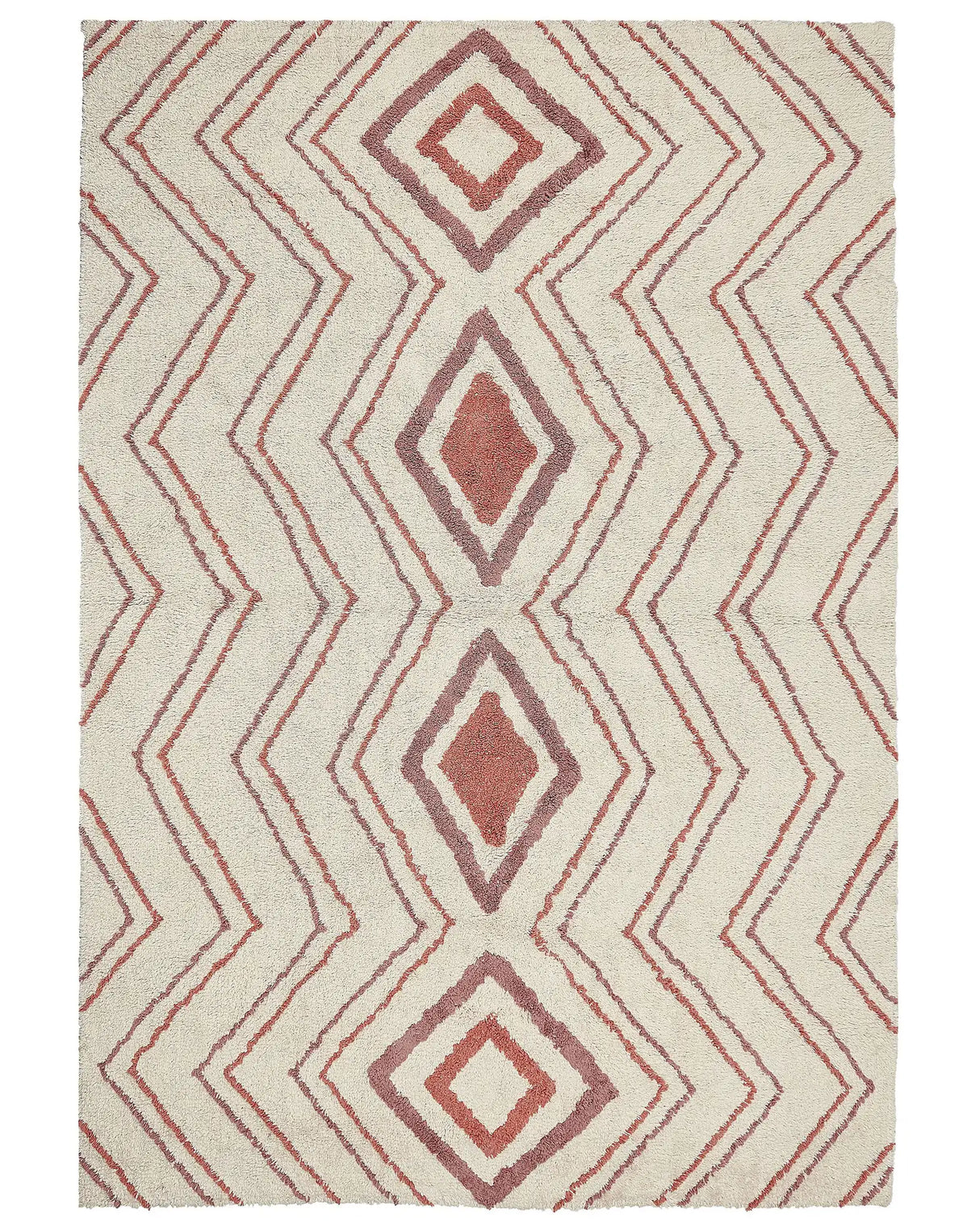 Area Rug Beige Pink Cotton 160 x 230 cm Geometric Pattern Hand Tufted Shaggy Design Living Room Bedroom Boho Beliani