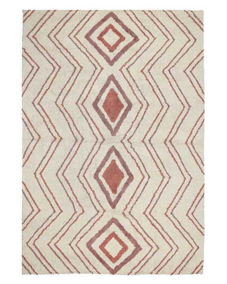 Area Rug Beige Pink Cotton 140 x 200 cm Geometric Pattern Hand Tufted Shaggy Design Living Room Bedroom Boho Beliani