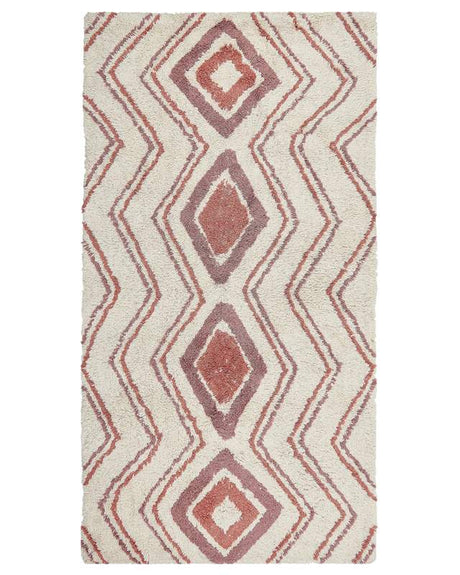 Area Rug Beige Pink Cotton 80 x 150 cm Geometric Pattern Hand Tufted Shaggy Design Living Room Bedroom Boho Beliani