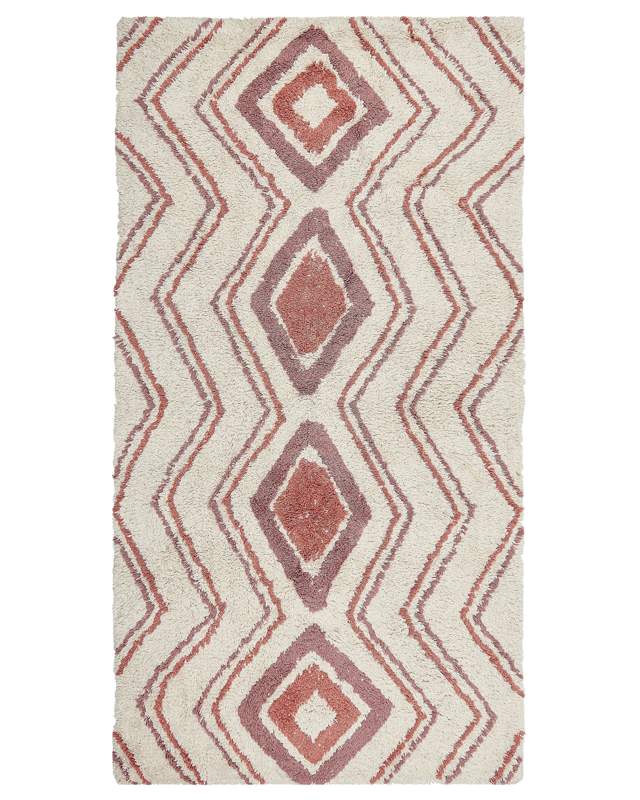 Area Rug Beige Pink Cotton 80 x 150 cm Geometric Pattern Hand Tufted Shaggy Design Living Room Bedroom Boho Beliani