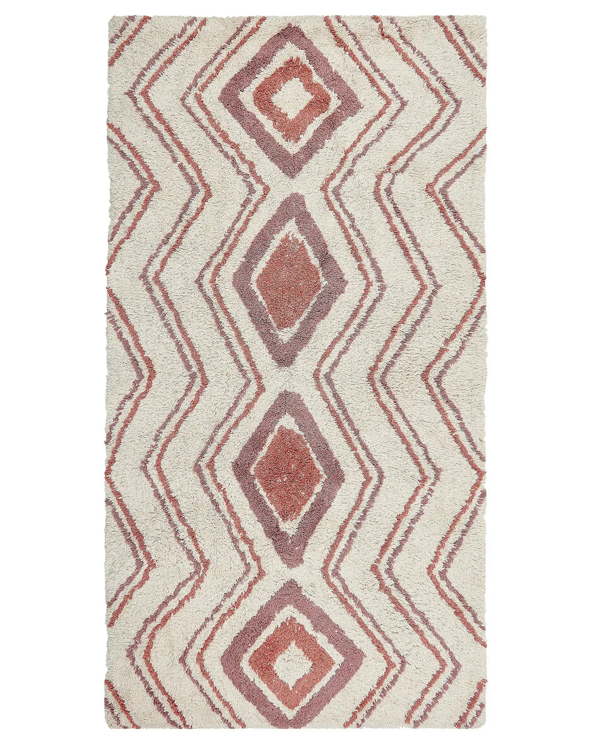 Area Rug Beige Pink Cotton 80 x 150 cm Geometric Pattern Hand Tufted Shaggy Design Living Room Bedroom Boho Beliani