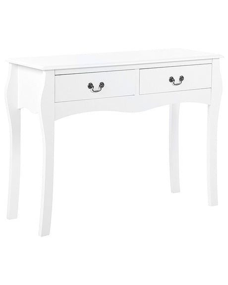 Console Table White MDF 100 x 35 cm 2 Drawers Hallway Furniture Vintage Design Beliani