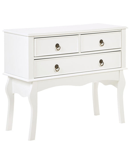 Console Table White MDF 91 x 35 x 75 cm 3 Drawers Hallway Furniture Retro Design  Beliani