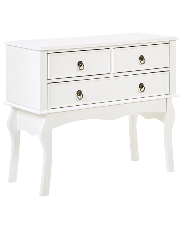 Console Table White MDF 91 x 35 x 75 cm 3 Drawers Hallway Furniture Retro Design  Beliani
