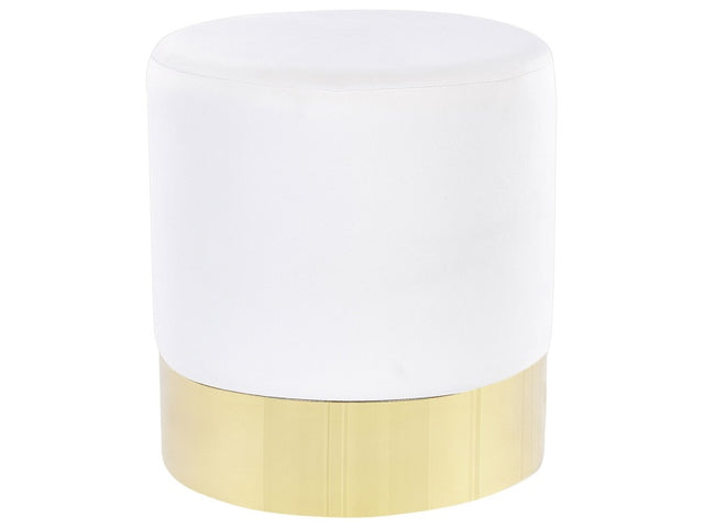 Footstool White Velvet Round Dressing Pouffe Glam Stool with Gold Beliani