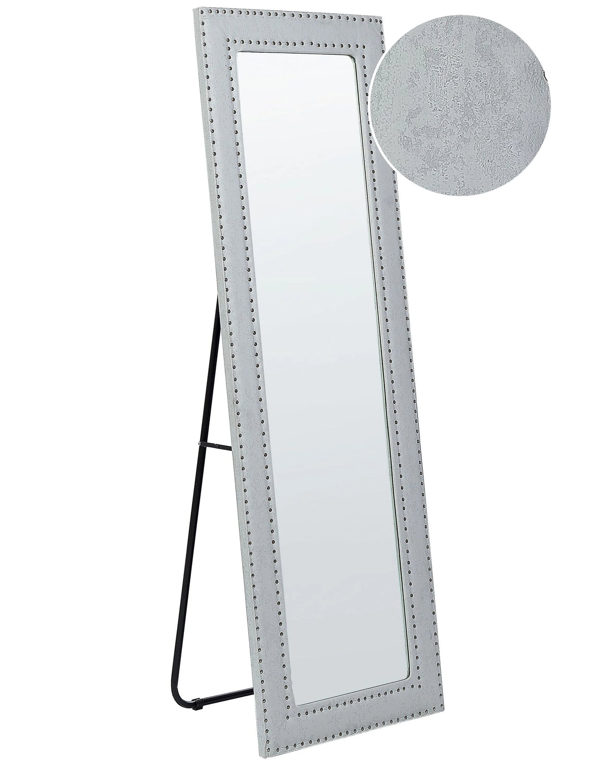 Standing Mirror Black PU Leather 50 x 150 cm with Stand Nailhead Trim Decorative Frame Glamour Wall Dcor Beliani