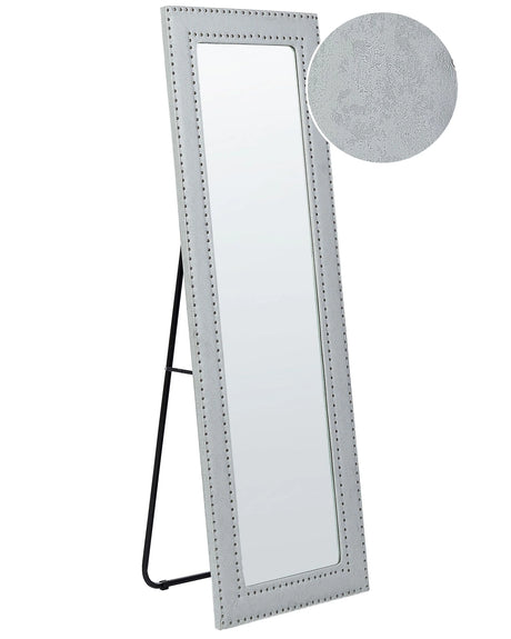 Standing Mirror Black PU Leather 50 x 150 cm with Stand Nailhead Trim Decorative Frame Glamour Wall Dcor Beliani