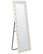 Standing Mirror White PU Leather 50 x 150 cm with Stand Acrylic Glass Rhinestones Decorative Frame Glamour Wall Décor Beliani