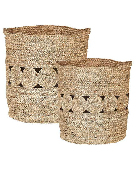 Set of 2 Storage Boxes Natural Jute 35/37 cm Laundry Baskets Bin Accessory Decoration Boho Beliani