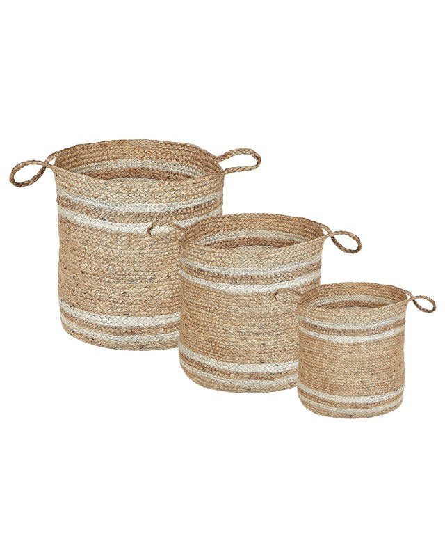 Set of 3 Storage Boxes Natural Beige Jute 26/31/35 cm Laundry Baskets Bin Accessory Decoration Boho Beliani