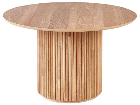 Dining Table Light Wood MDF Rubberwood Base ø 120 cm Round for 4 People Modern Dining Room Beliani