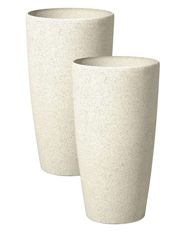 Set of 2 Plant Pots Beige Stone Tall Flower Planter 42 x ø 23 cm Modern Minimalistic Outdoor Indoor Decor Accessories Beliani