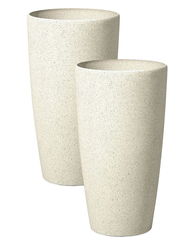 Set of 2 Plant Pots Beige Stone Tall Flower Planter 42 x  23 cm Modern Minimalistic Outdoor Indoor Decor Accessories Beliani