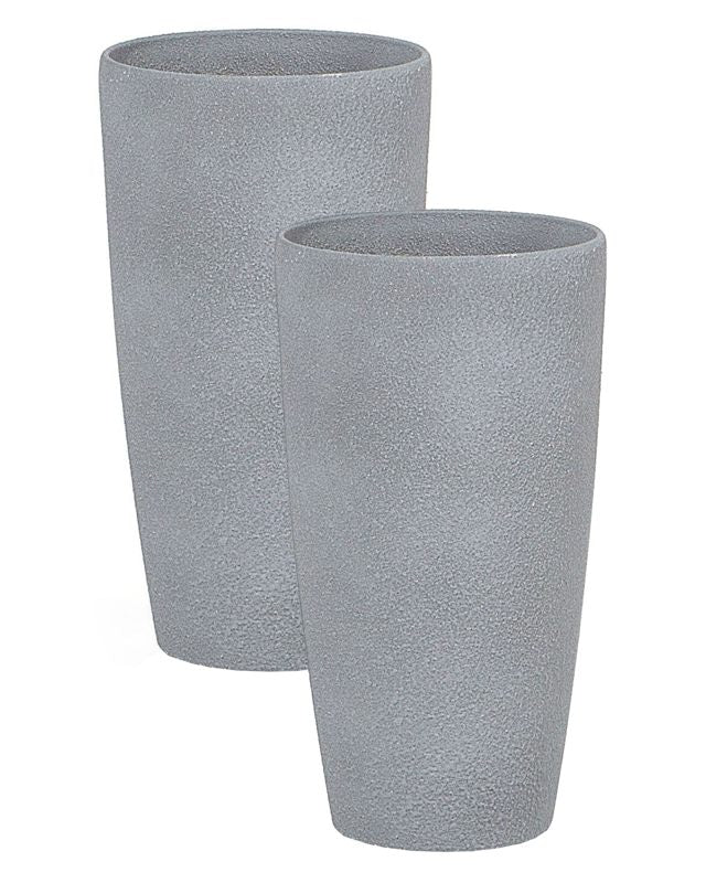 Set of 2 Plant Pots Grey Stone Tall Flower Planters 42 x ø 23 cm Modern Minimalistic Outdoor Indoor Decor Accessories Beliani