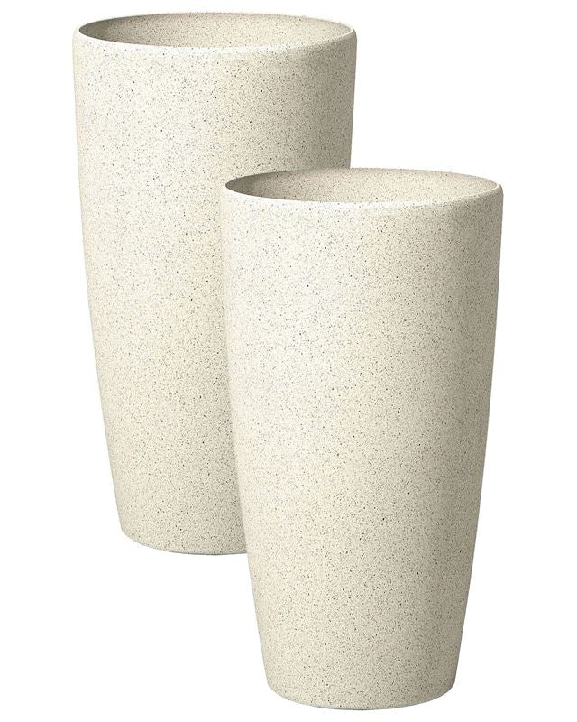 Set of 2 Plant Pots Beige Stone Tall Flower Planters 31 x 31 x 58 cm Modern Minimalistic Outdoor Indoor Decor Accessories Beliani