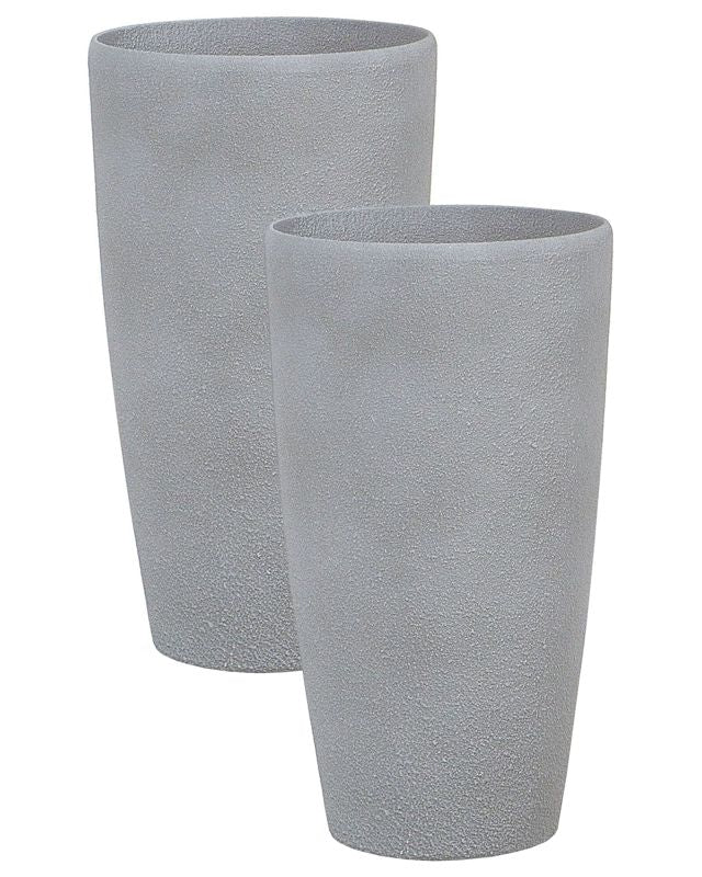 Plant Pot Grey Stone Tall Flower Planter 31 x 31 x 58 cm Modern Minimalistic Outdoor Indoor Decor Accessories Beliani