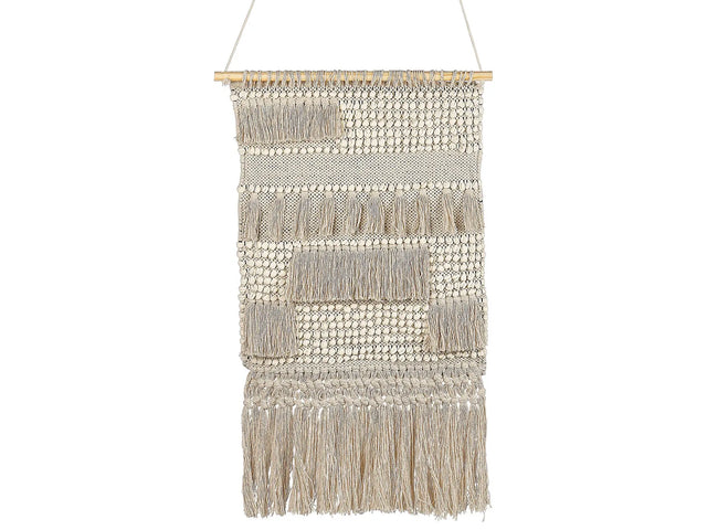 Wall Hanging Beige Cotton Handwoven with Tassels Wall Dcor Hanging Decoration Boho Style Living Room Bedroom Kids Room Beliani