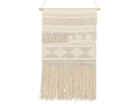 Wall Hanging Beige Cotton Handwoven with Tassels Geometric Pattern Wall Dcor Hanging Decoration Boho Style Living Room Bedroom Kids Room Beliani