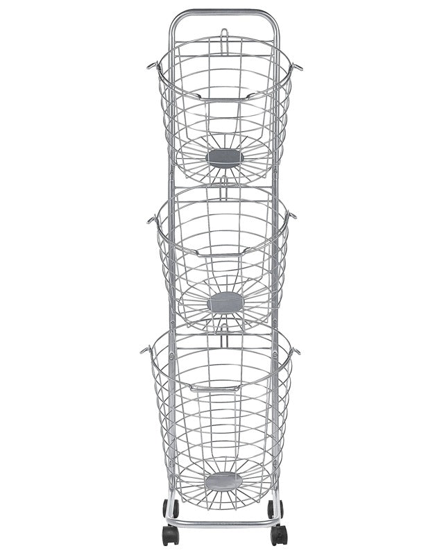 3 Tier Wire Basket Stand Silver Metal with Castors Handles Detachable Kitchen Bathroom Storage Accessory for Towels Newspaper Fruits Vegetables Beliani