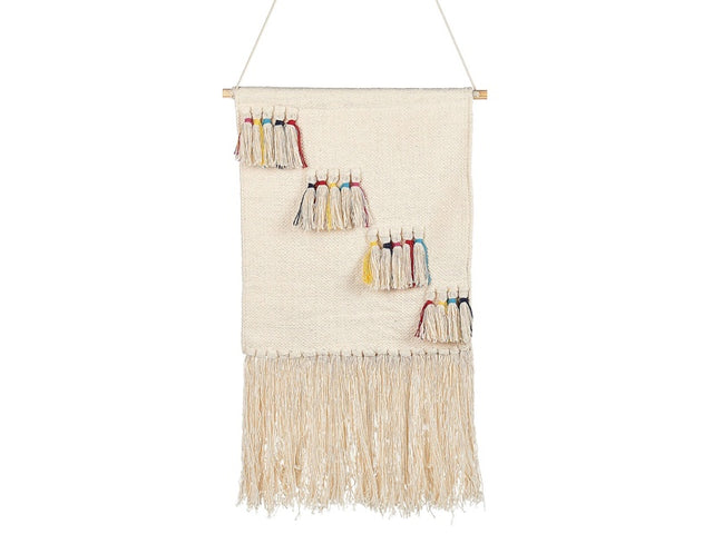 Wall Hanging Beige Cotton Handwoven with Tassels Wall Décor Hanging Decoration Boho Style Living Room Bedroom Kids Room Beliani