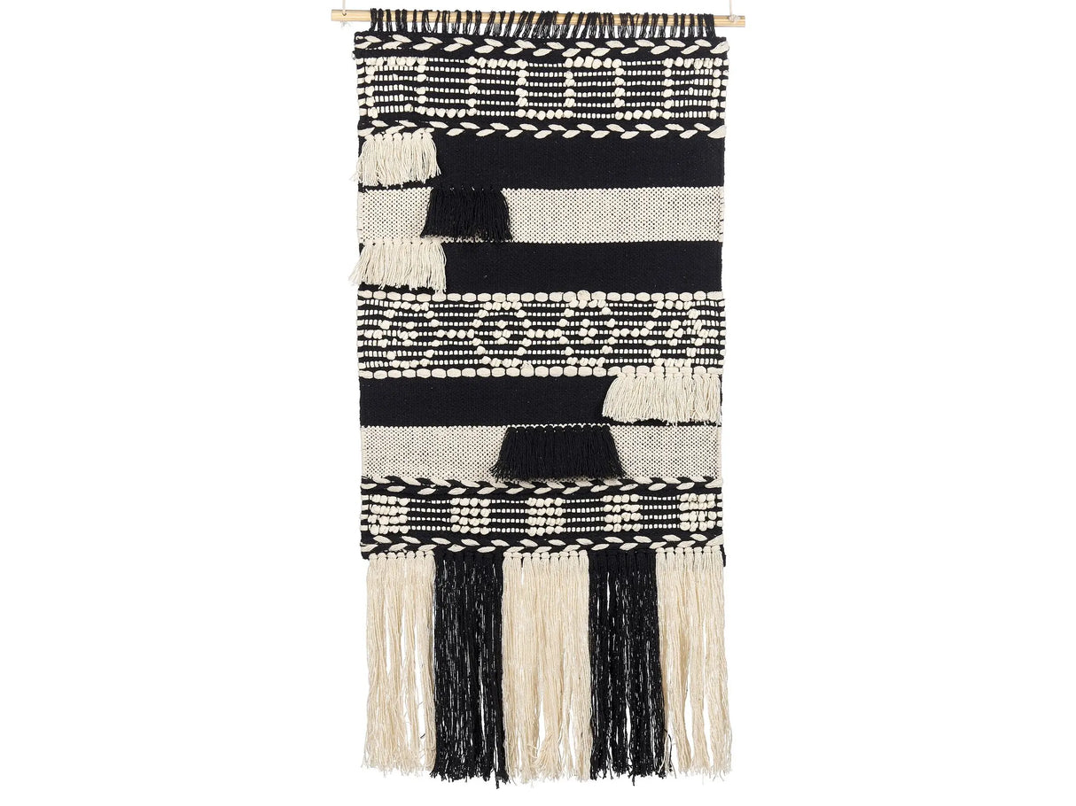 Wall Hanging Beige Cotton Handwoven with Tassels Geometric Pattern Wall Dcor Hanging Decoration Boho Style Living Room Bedroom Beliani