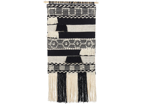 Wall Hanging Beige Cotton Handwoven with Tassels Geometric Pattern Wall Dcor Hanging Decoration Boho Style Living Room Bedroom Beliani
