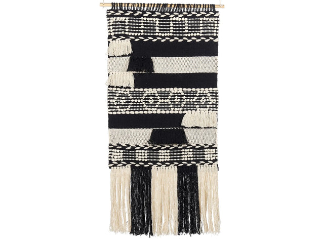 Wall Hanging Beige Cotton Handwoven with Tassels Geometric Pattern Wall Dcor Hanging Decoration Boho Style Living Room Bedroom Beliani