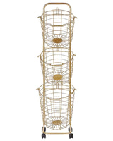 3 Tier Wire Basket Stand Gold Metal with Castors Handles Detachable Kitchen Bathroom Storage Accessory for Towels Newspaper Fruits Vegetables Beliani