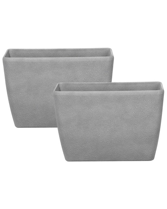 2 Plant Pot Grey Stone Flower Planters 60 x 27 x 41 cm Modern Minimalistic Outdoor Indoor Decor Accessories Beliani