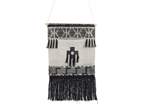 Wall Hanging Beige Cotton Handwoven with Tassels Geometric Pattern Wall Dcor Hanging Decoration Boho Style Living Room Bedroom Beliani