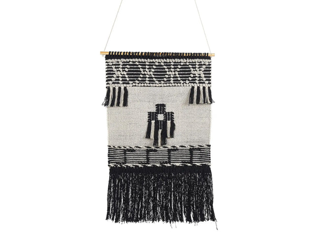 Wall Hanging Beige Cotton Handwoven with Tassels Geometric Pattern Wall Dcor Hanging Decoration Boho Style Living Room Bedroom Beliani
