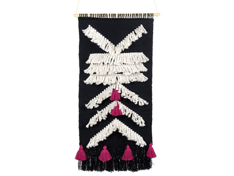 Wall Hanging Black and White Cotton Handwoven with Tassels Geometric Pattern Wall Décor Hanging Decoration Boho Style Living Room Bedroom Beliani